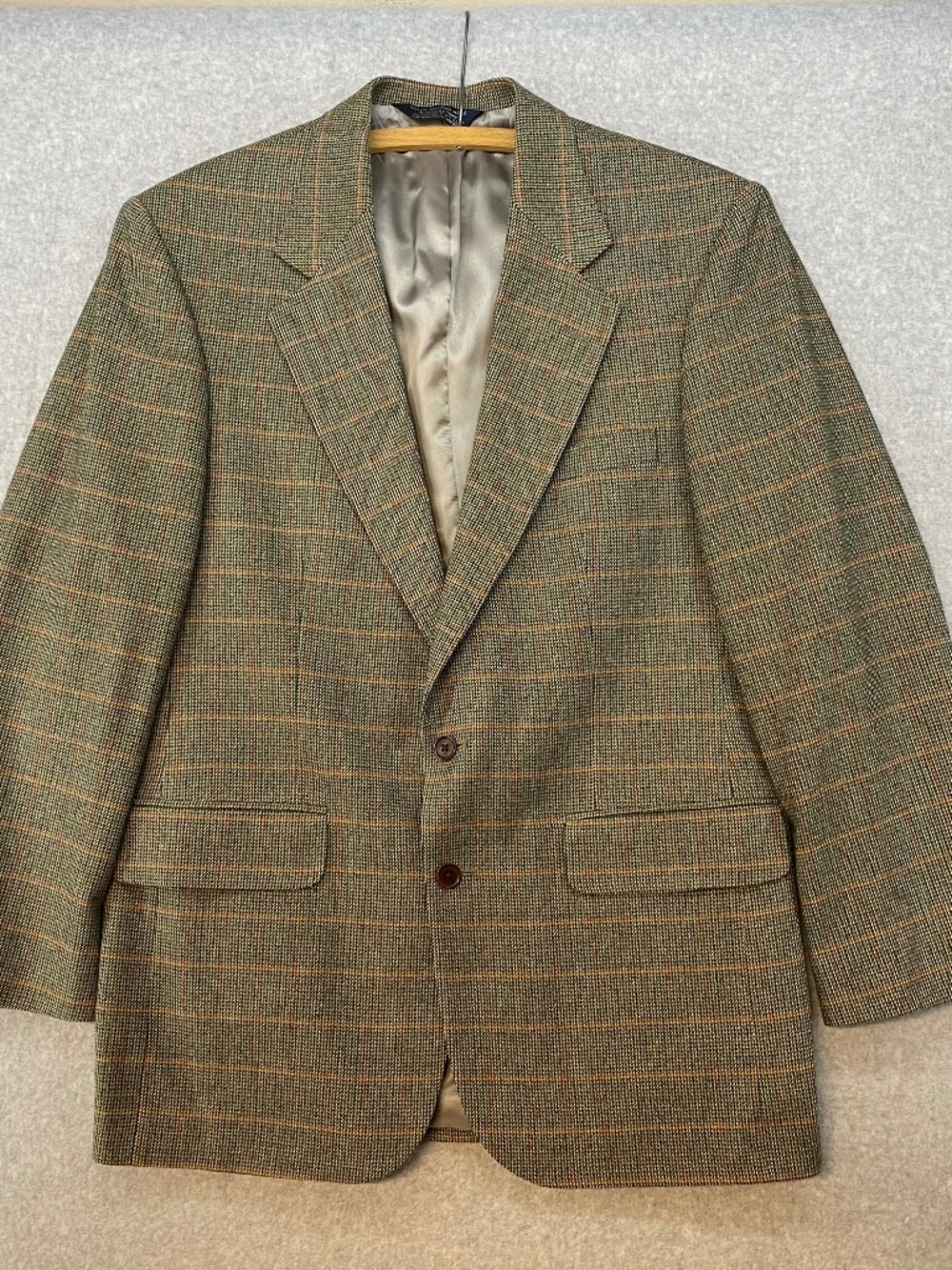 Lands End Mens 40R Olive Green Orange • Tiroler Loden Virgin Wool Sport Coat